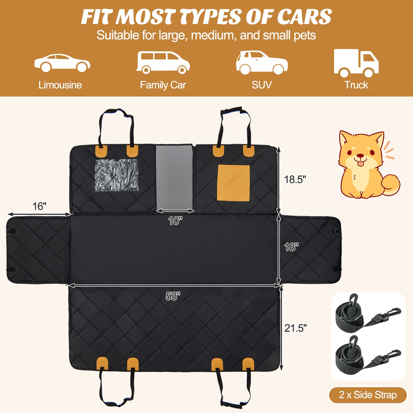 Autositzbezug für kleine und mittelgroße Hunde mit Sicherheitsgurt